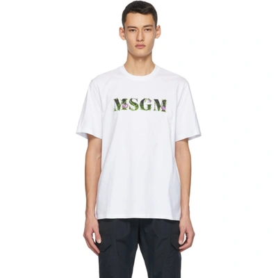 Shop Msgm White Carnivore Plant Logo T-shirt In 01 White
