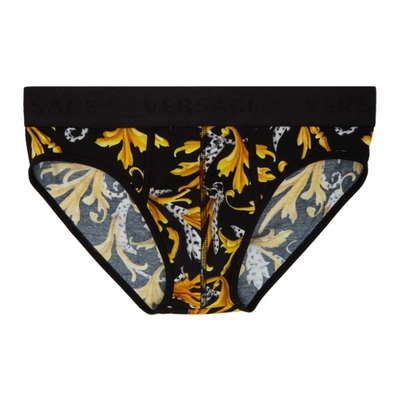 Shop Versace Underwear Black And Gold Barocco Briefs In A7008 Black