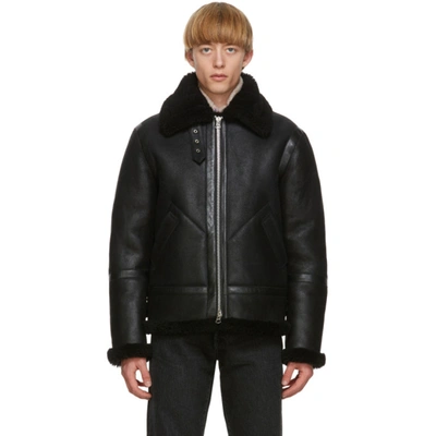 Shop Acne Studios Black Shearling Aviator Jacket