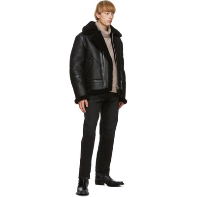 Shop Acne Studios Black Shearling Aviator Jacket