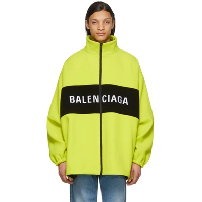 Shop Balenciaga Yellow Wool Logo Zip-up Jacket In 7204 Fluo