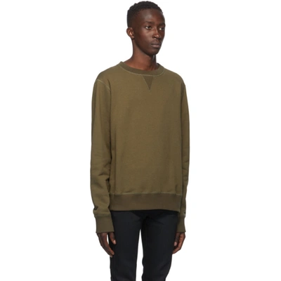 Shop Naked And Famous Green Heavyweight Terry Crewneck In Hunter