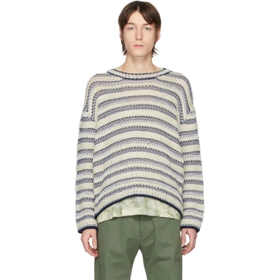 Loewe - Open-Knit Striped Cotton and Wool-Blend Sweater - Blue Loewe