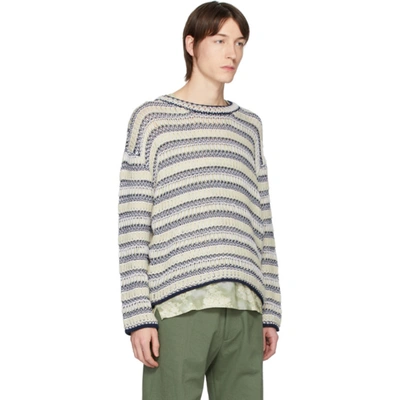 Shop Loewe Off-white & Navy Wool Striped Sweater In 2396 Ecru/n