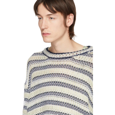 Shop Loewe Off-white & Navy Wool Striped Sweater In 2396 Ecru/n