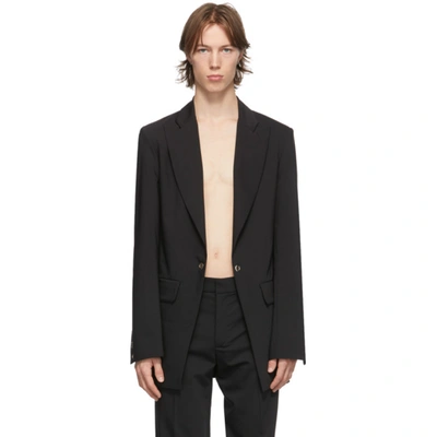 Shop Ludovic De Saint Sernin Black Wool Eyelet Suit Blazer