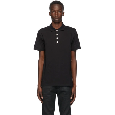 Shop Balmain Black Embossed Logo Sleeve Polo In 0pa Noir