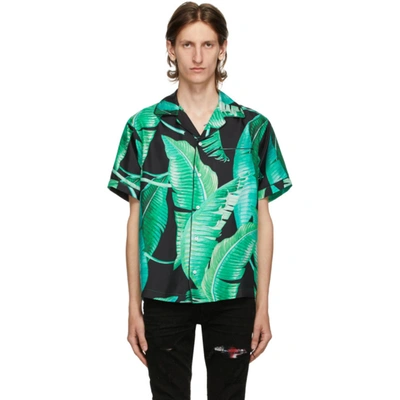Shop Amiri Green And Black Silk Banana Leaves Pyjama Short Sleeve Shirt
