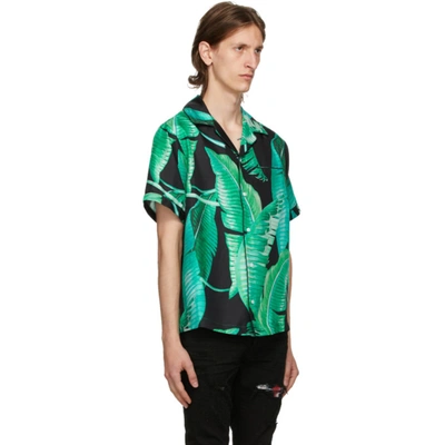 Shop Amiri Green And Black Silk Banana Leaves Pyjama Short Sleeve Shirt