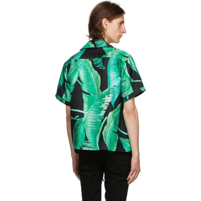 Shop Amiri Green And Black Silk Banana Leaves Pyjama Short Sleeve Shirt