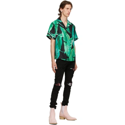 Shop Amiri Green And Black Silk Banana Leaves Pyjama Short Sleeve Shirt