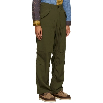 Shop Beams Khaki Military Zip Trousers In 67 Olive