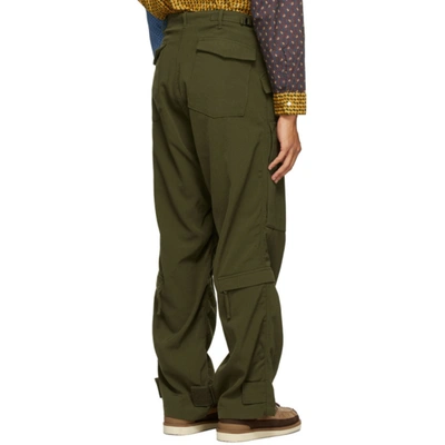 Shop Beams Khaki Military Zip Trousers In 67 Olive