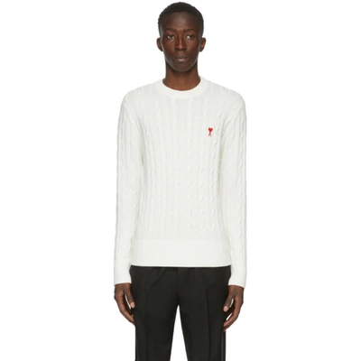 Shop Ami Alexandre Mattiussi Off-white Cable Ami De Coeur Sweater In 0/white 150