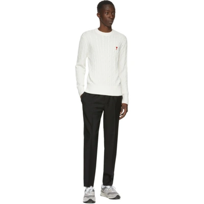 Shop Ami Alexandre Mattiussi Off-white Cable Ami De Coeur Sweater In 0/white 150