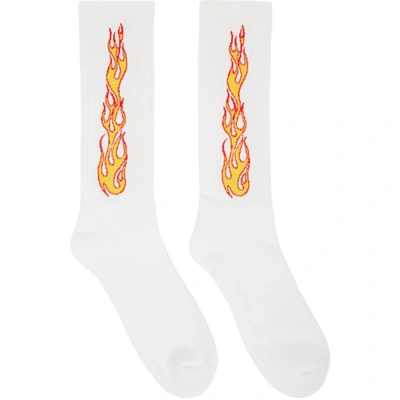 Shop Palm Angels White Flames Socks In White Orang