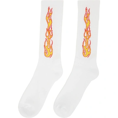 Shop Palm Angels White Flames Socks In White Orang