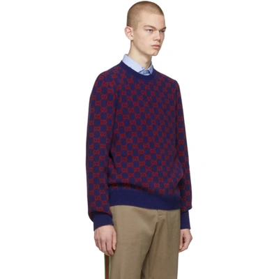 Shop Gucci Blue & Red Wool Sweater In 4175 Inchre