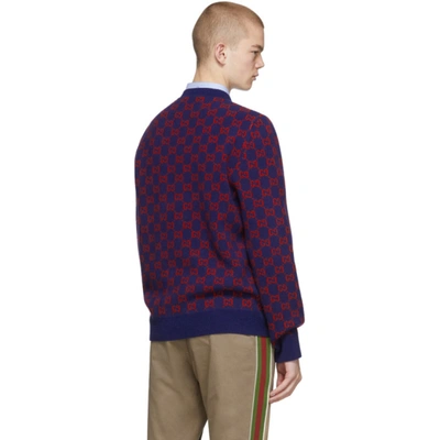 Shop Gucci Blue & Red Wool Sweater In 4175 Inchre