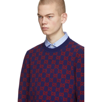 Shop Gucci Blue & Red Wool Sweater In 4175 Inchre