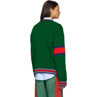 Shop Gucci Green Cable Knit V-neck Sweater In 3134 Yardmu