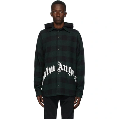 Shop Palm Angels Green & Black Hooded Overshirt In Forest Green