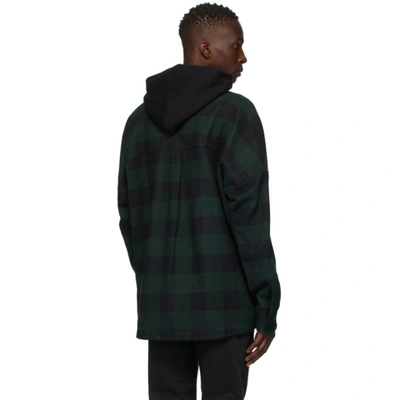 Shop Palm Angels Green & Black Hooded Overshirt In Forest Green