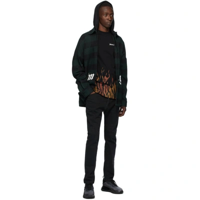 Shop Palm Angels Green & Black Hooded Overshirt In Forest Green