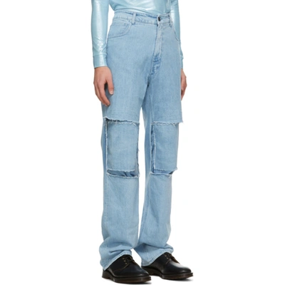 Shop Raf Simons Blue Uneven Knee Patch Jeans In 00041 Ligtb