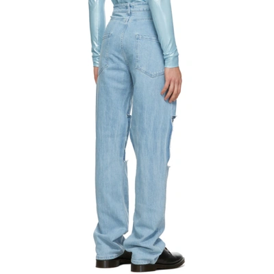 Shop Raf Simons Blue Uneven Knee Patch Jeans In 00041 Ligtb