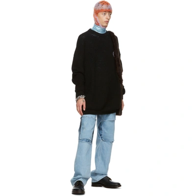 Shop Raf Simons Blue Uneven Knee Patch Jeans In 00041 Ligtb