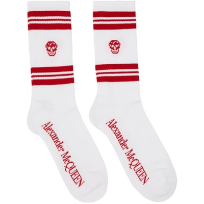 Shop Alexander Mcqueen White & Red Stripe Skull Sport Socks In 9074 Whtred
