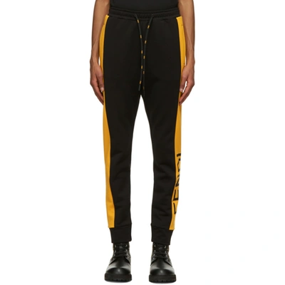 Shop Fendi Black & Yellow Logo Lounge Pants In F0g8t Blkyl