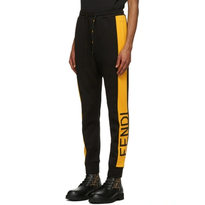 Shop Fendi Black & Yellow Logo Lounge Pants In F0g8t Blkyl