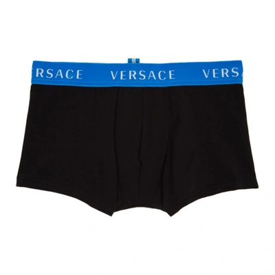 Shop Versace Underwear Black And Blue Logo Boxer Briefs In A1008 Blkbl