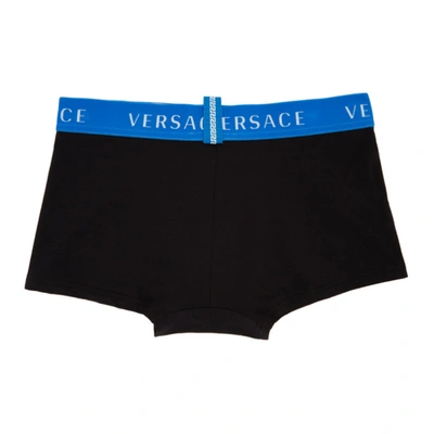 Shop Versace Underwear Black And Blue Logo Boxer Briefs In A1008 Blkbl
