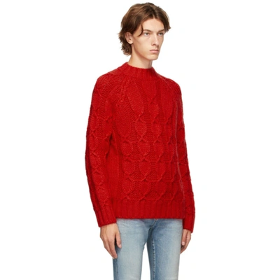 Shop Saint Laurent Red Cable Knit Sweater In 6442 Red