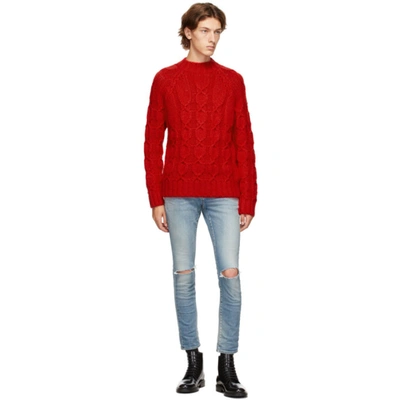 Shop Saint Laurent Red Cable Knit Sweater In 6442 Red