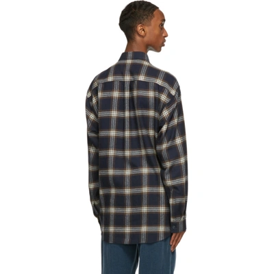 Shop Gucci Navy Wool Check Shirt In 4310 Blue