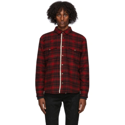 Shop Saint Laurent Red Plaid Classic Western Jacket In 9703 Redpla