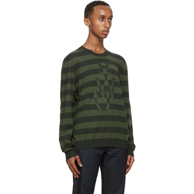 Shop Jw Anderson Green Striped Logo Sweater In Khk Mel 577