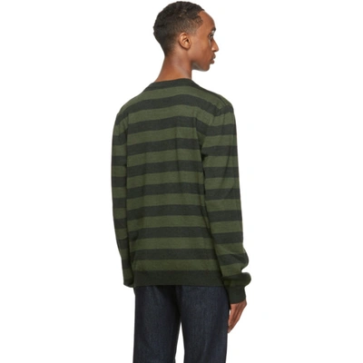Shop Jw Anderson Green Striped Logo Sweater In Khk Mel 577