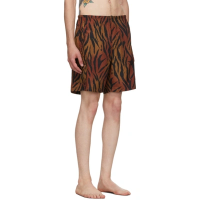 Shop Palm Angels Brown & Black Tiger Swim Shorts
