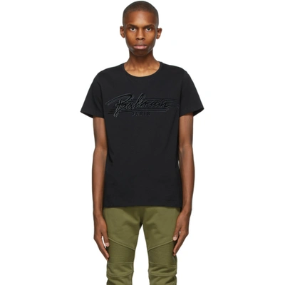 Shop Balmain Black Bi-color Flocked Logo T-shirt In 0pa Noir