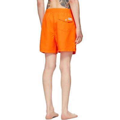 Shop Polo Ralph Lauren Orange Traveler Swim Shorts In Orangeflash