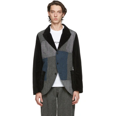 Shop Comme Des Garçons Shirt Black Paneled Blazer In 1 Black/mix