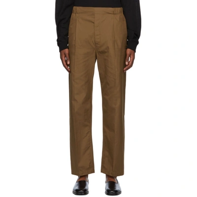 Shop Lemaire Brown Pleated Drawstring Trousers In 420 Tobacco