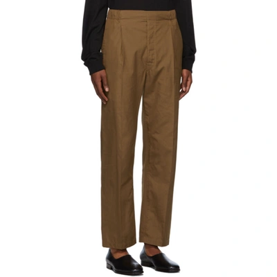 Shop Lemaire Brown Pleated Drawstring Trousers In 420 Tobacco