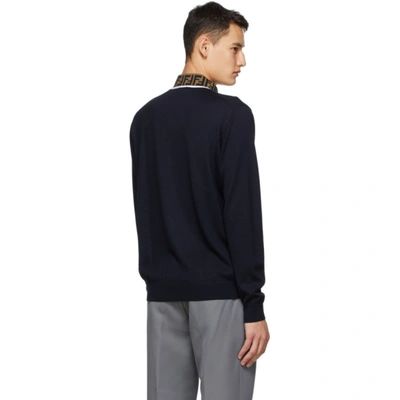 Shop Fendi Navy 'forever ' Mock Neck Sweater In F0pg9 Bluew