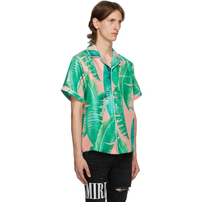 Shop Amiri Pink And Green Silk Banana Leaves Pyjama Short Sleeve Shirt In Peach